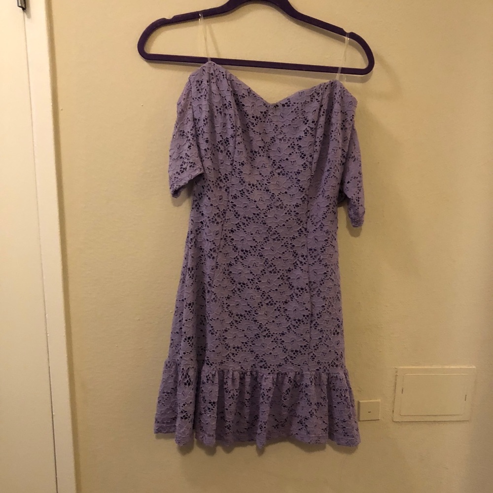 modcloth purple off shoulder dress
